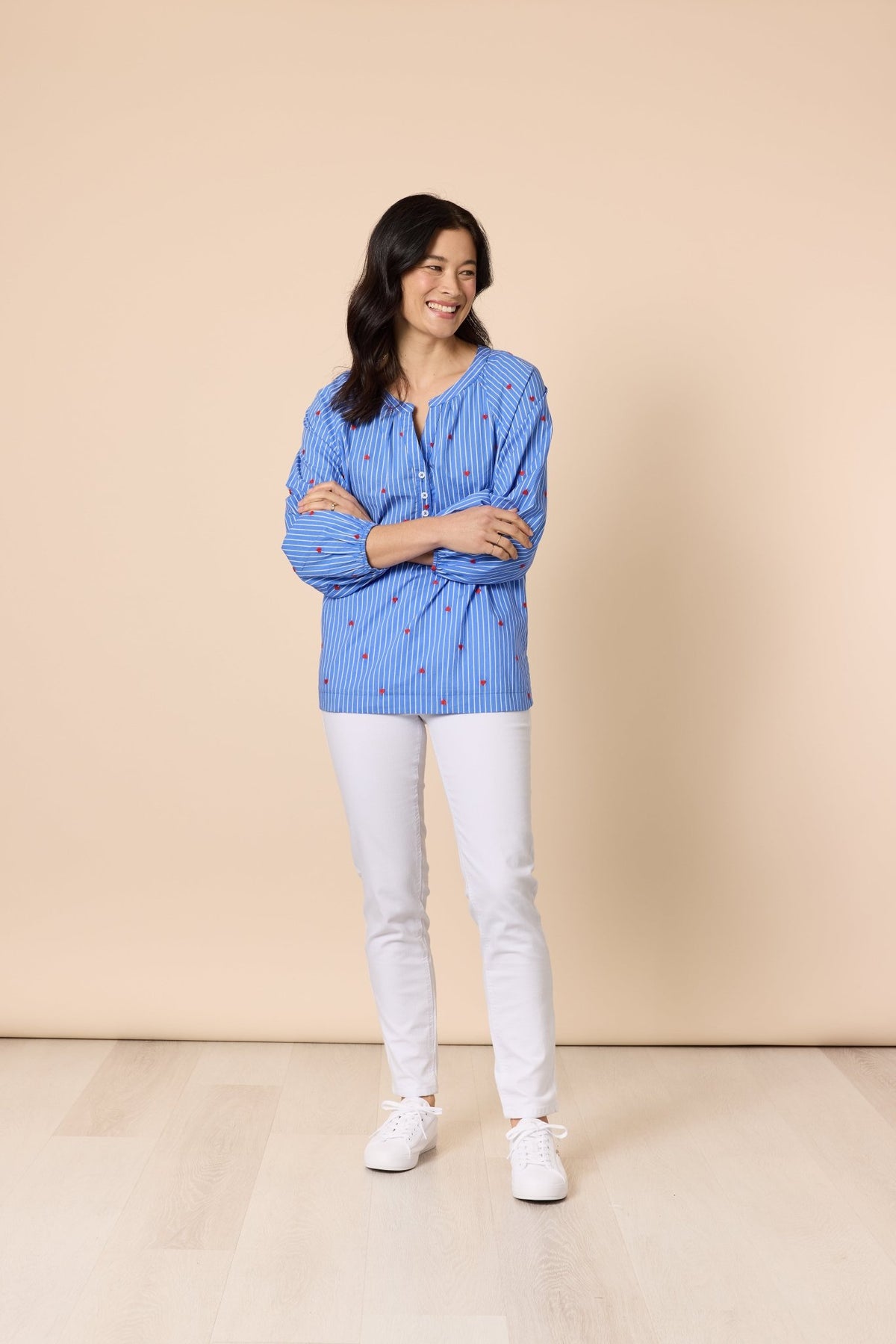 GORDON SMITH_CHERISH HEART TOP BLUE/WHITE _ CHERISH HEART TOP BLUE/WHITE _ Ebony Boutique NZ