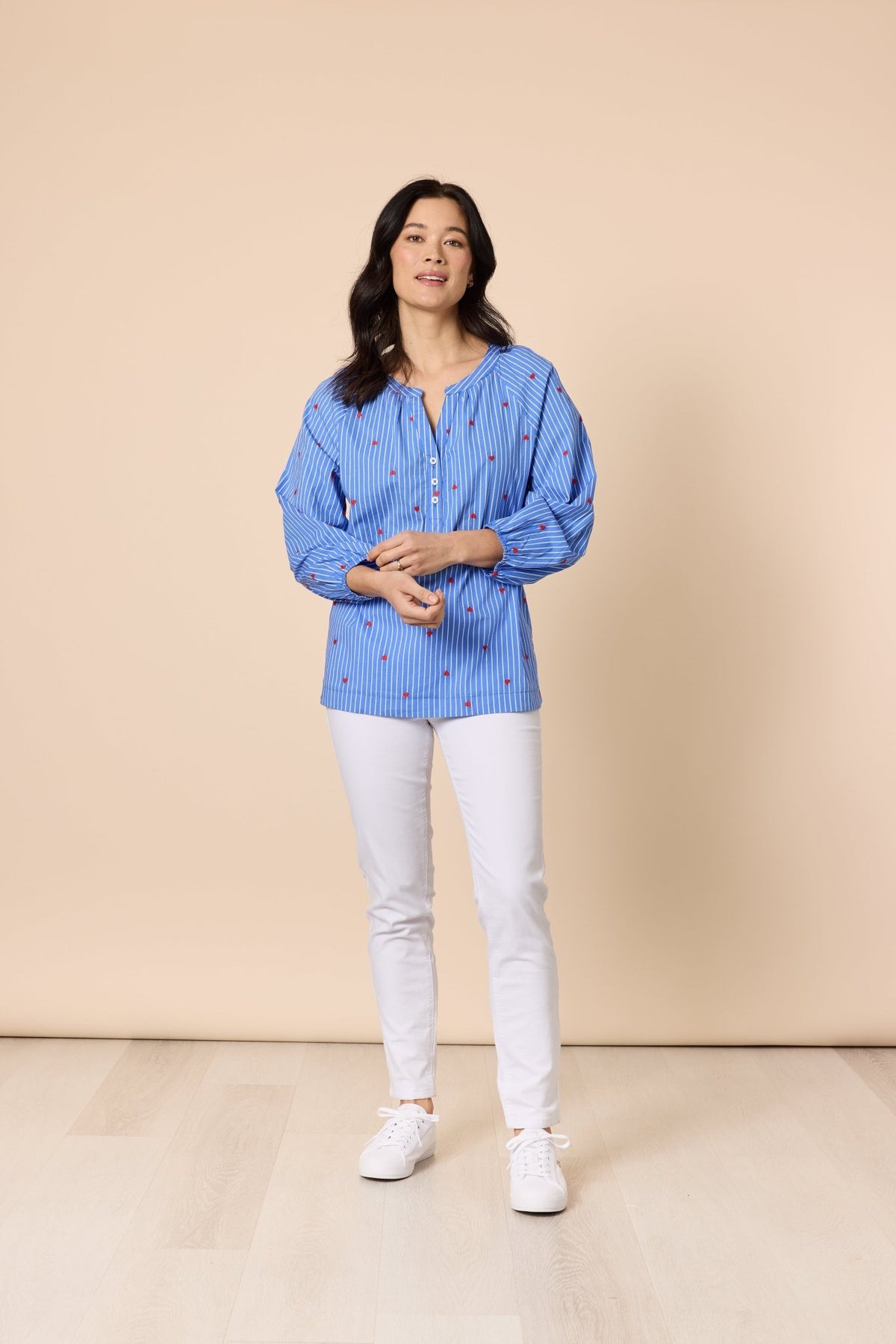 GORDON SMITH_CHERISH HEART TOP BLUE/WHITE _ CHERISH HEART TOP BLUE/WHITE _ Ebony Boutique NZ