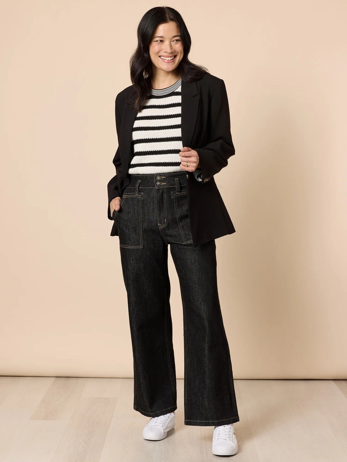 HUDSON JEAN BLACK_by_GORDON SMITH_women's_in_New Zealand_ Gordon Smith Hudson Jean Black women’s wide leg jeans New Zealand high rise stretch denim pants perfect for travel everyday wear with functional pockets and modern relaxed fit _