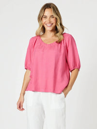GORDON SMITH_LINO V NECK TOP PEONY _ LINO V NECK TOP PEONY _ Ebony Boutique NZ