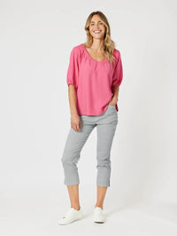 GORDON SMITH_LINO V NECK TOP PEONY _ LINO V NECK TOP PEONY _ Ebony Boutique NZ