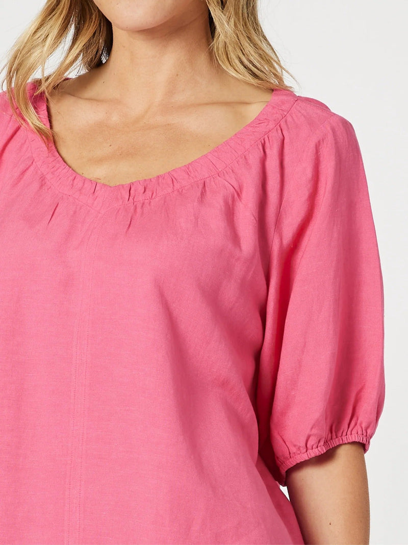 GORDON SMITH_LINO V NECK TOP PEONY _ LINO V NECK TOP PEONY _ Ebony Boutique NZ