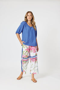 GORDON SMITH_LINO V NECK TOP SARDINIA BLUE _ LINO V NECK TOP SARDINIA BLUE _ Ebony Boutique NZ