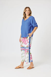 GORDON SMITH_LINO V NECK TOP SARDINIA BLUE _ LINO V NECK TOP SARDINIA BLUE _ Ebony Boutique NZ