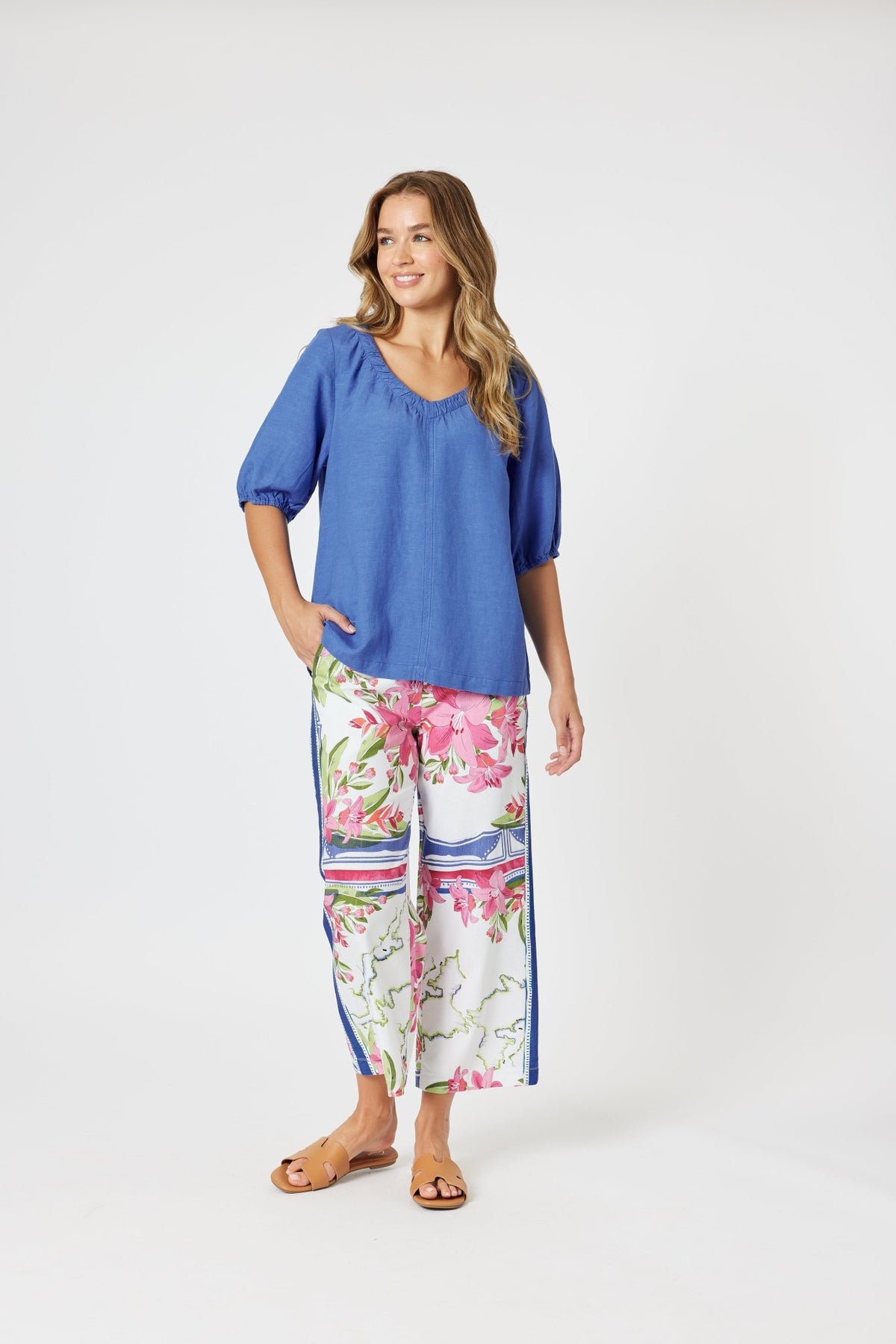 GORDON SMITH_LINO V NECK TOP SARDINIA BLUE _ LINO V NECK TOP SARDINIA BLUE _ Ebony Boutique NZ