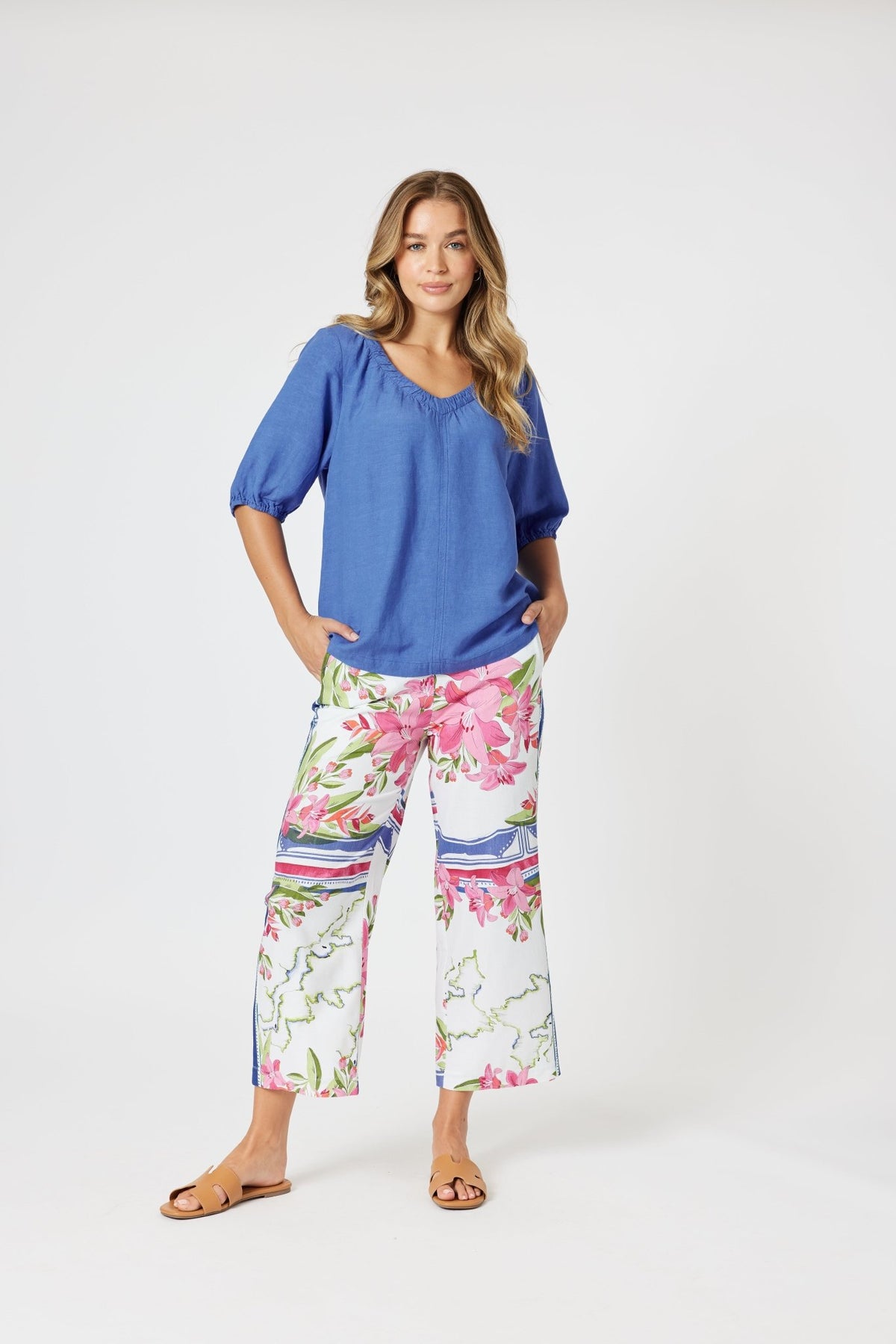 GORDON SMITH_LINO V NECK TOP SARDINIA BLUE _ LINO V NECK TOP SARDINIA BLUE _ Ebony Boutique NZ