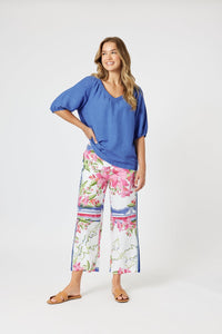 GORDON SMITH_LINO V NECK TOP SARDINIA BLUE _ LINO V NECK TOP SARDINIA BLUE _ Ebony Boutique NZ