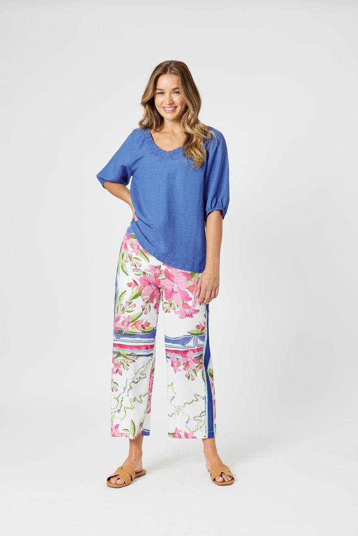 GORDON SMITH_LINO V NECK TOP SARDINIA BLUE _ LINO V NECK TOP SARDINIA BLUE _ Ebony Boutique NZ