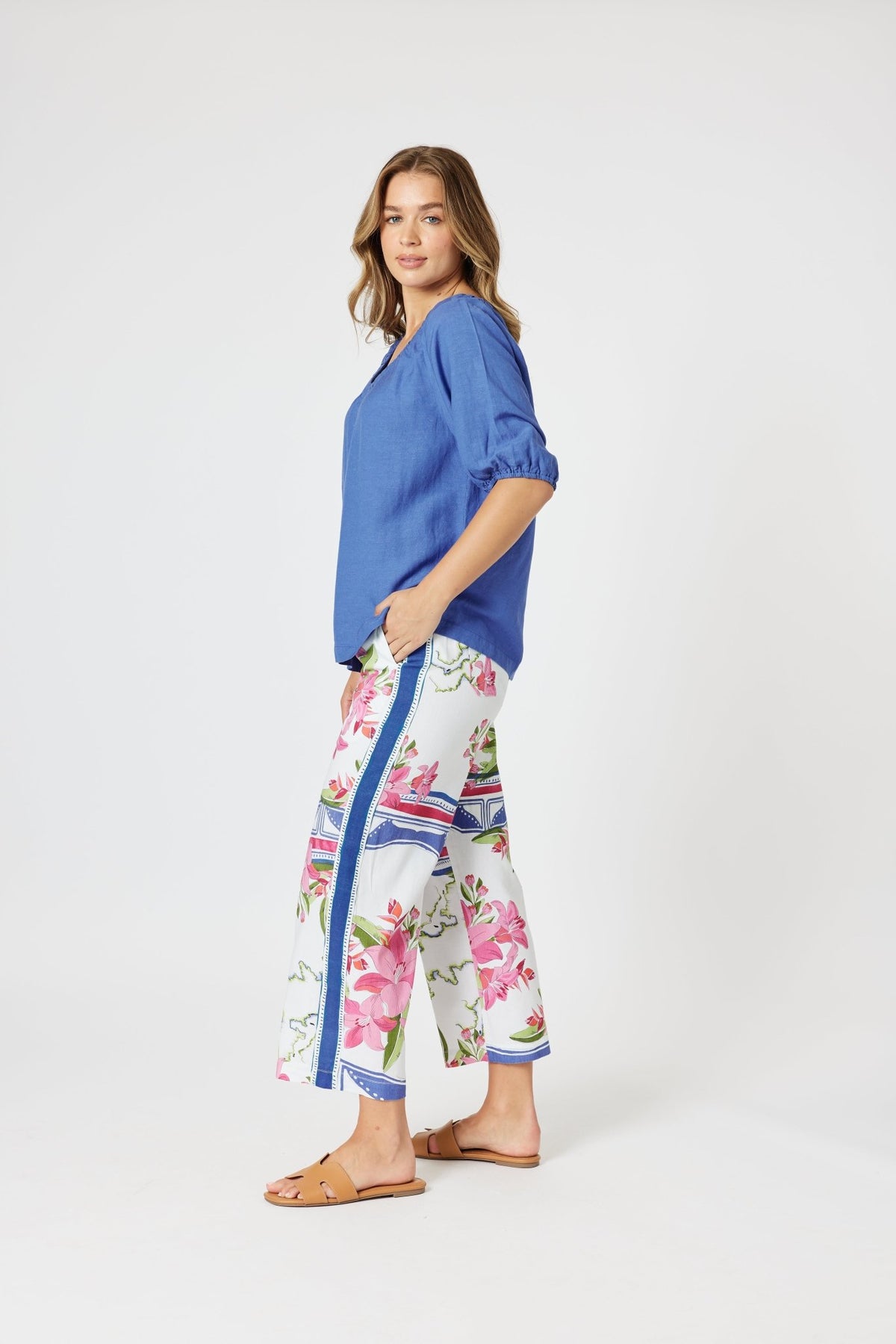 GORDON SMITH_LINO V NECK TOP SARDINIA BLUE _ LINO V NECK TOP SARDINIA BLUE _ Ebony Boutique NZ