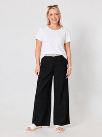 LUELLA WIDE LEG LINEN PANT - BLACK_by_GORDON SMITH_women's_in_New Zealand_ MODEL _
