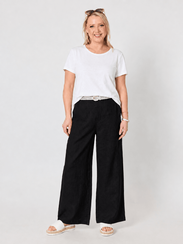 LUELLA WIDE LEG LINEN PANT - BLACK_by_GORDON SMITH_women's_in_New Zealand_ MODEL _