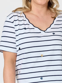 MARINA EMBROIDERED STRIPE PRINT TEE - NAVY/WHITE_by_GORDON SMITH_women's_in_New Zealand_ DETAIL _