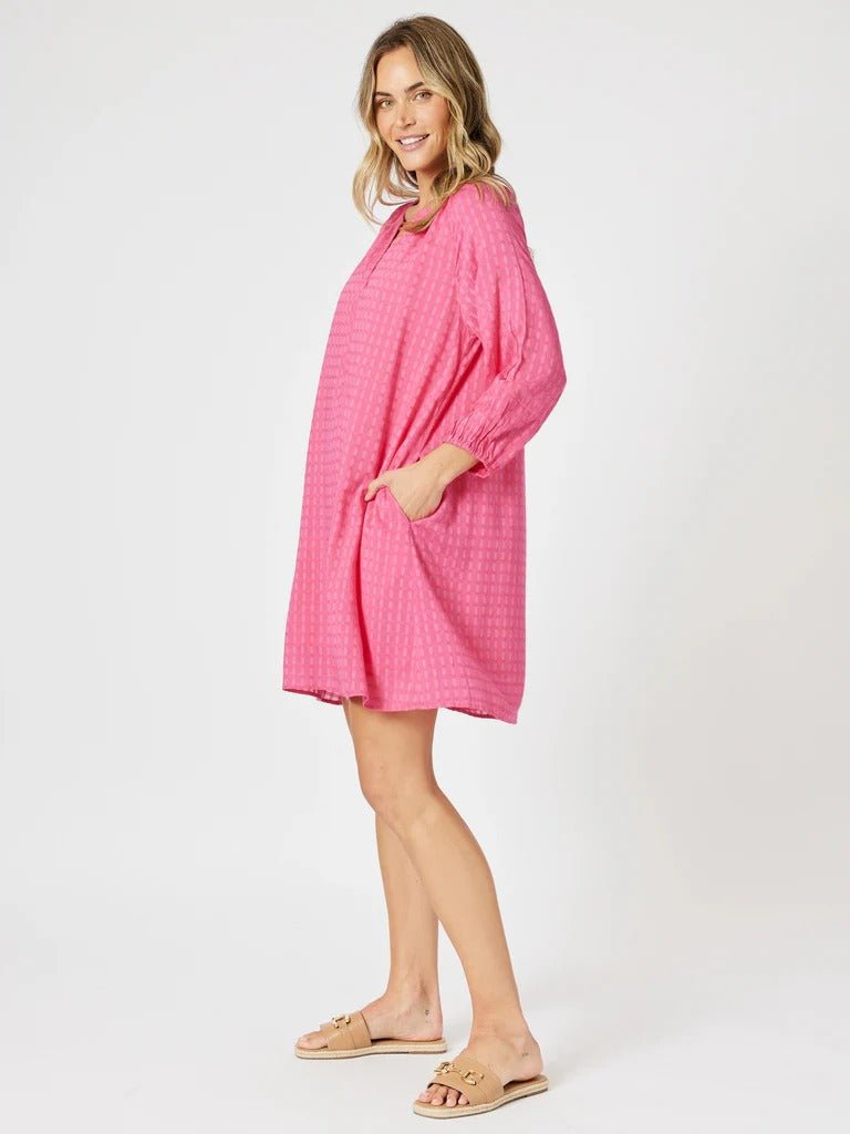 GORDON SMITH_MYKONOS CHECK DRESS PEONY _ MYKONOS CHECK DRESS PEONY _ Ebony Boutique NZ