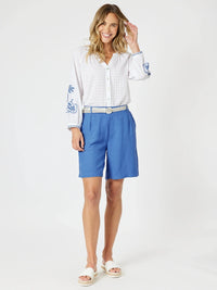 GORDON SMITH_MYKONOS EMBROIDERED SHIRT WHITE BLUE _ MYKONOS EMBROIDERED SHIRT WHITE BLUE _ Ebony Boutique NZ