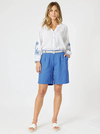 GORDON SMITH_MYKONOS EMBROIDERED SHIRT WHITE BLUE _ MYKONOS EMBROIDERED SHIRT WHITE BLUE _ Ebony Boutique NZ