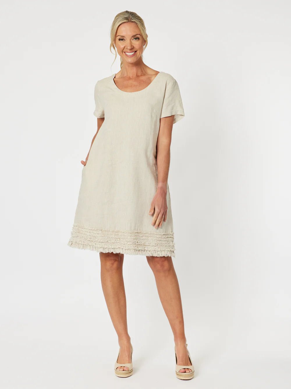 GORDON SMITH_RUFFLE HEM LINEN DRESS _ RUFFLE HEM LINEN DRESS _ Ebony Boutique NZ