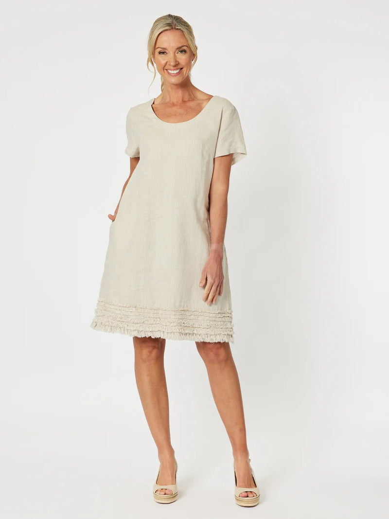 GORDON SMITH_RUFFLE HEM LINEN DRESS _ RUFFLE HEM LINEN DRESS _ Ebony Boutique NZ