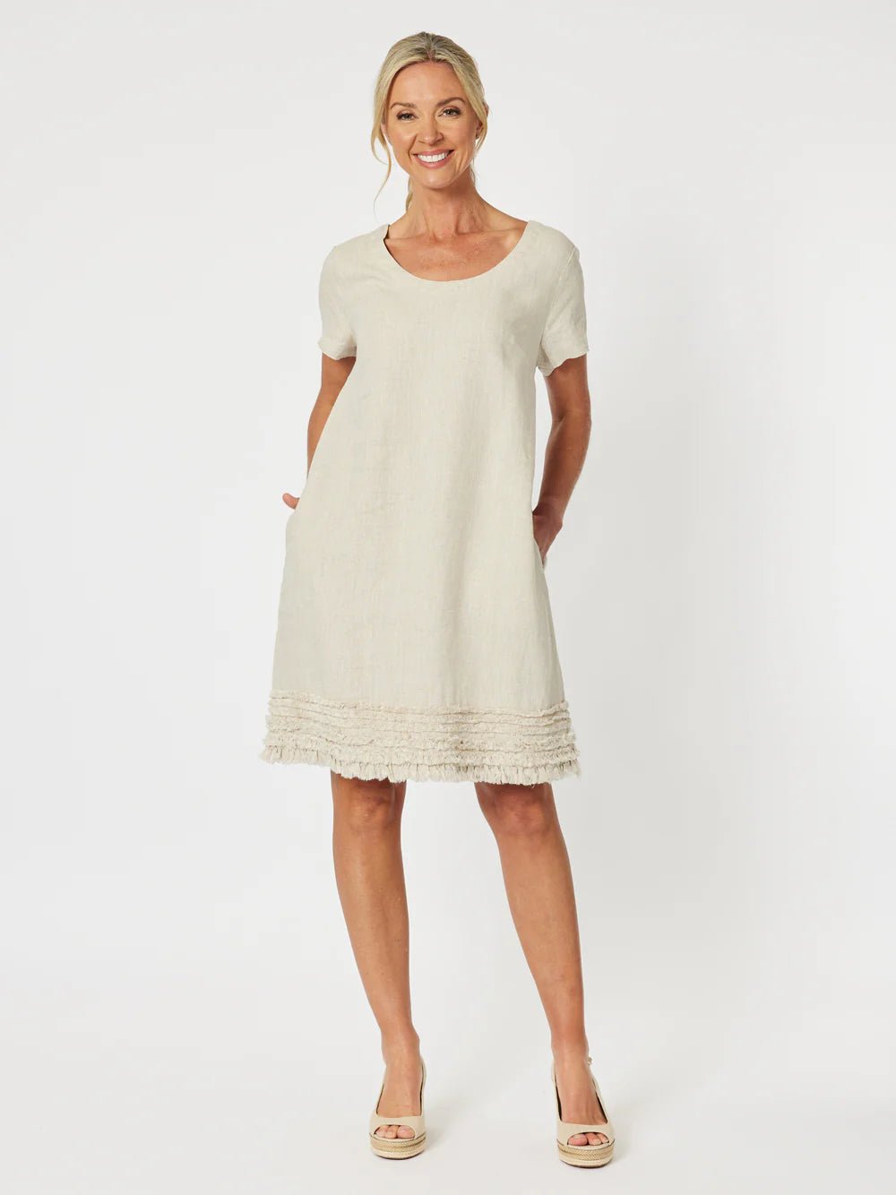 GORDON SMITH_RUFFLE HEM LINEN DRESS _ RUFFLE HEM LINEN DRESS _ Ebony Boutique NZ