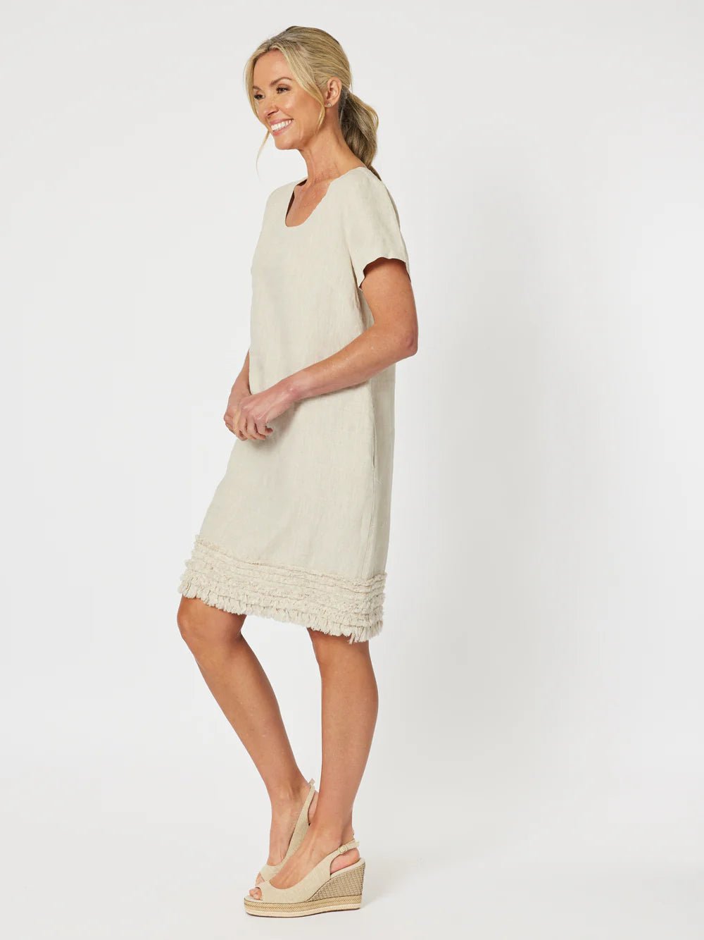 GORDON SMITH_RUFFLE HEM LINEN DRESS _ RUFFLE HEM LINEN DRESS _ Ebony Boutique NZ