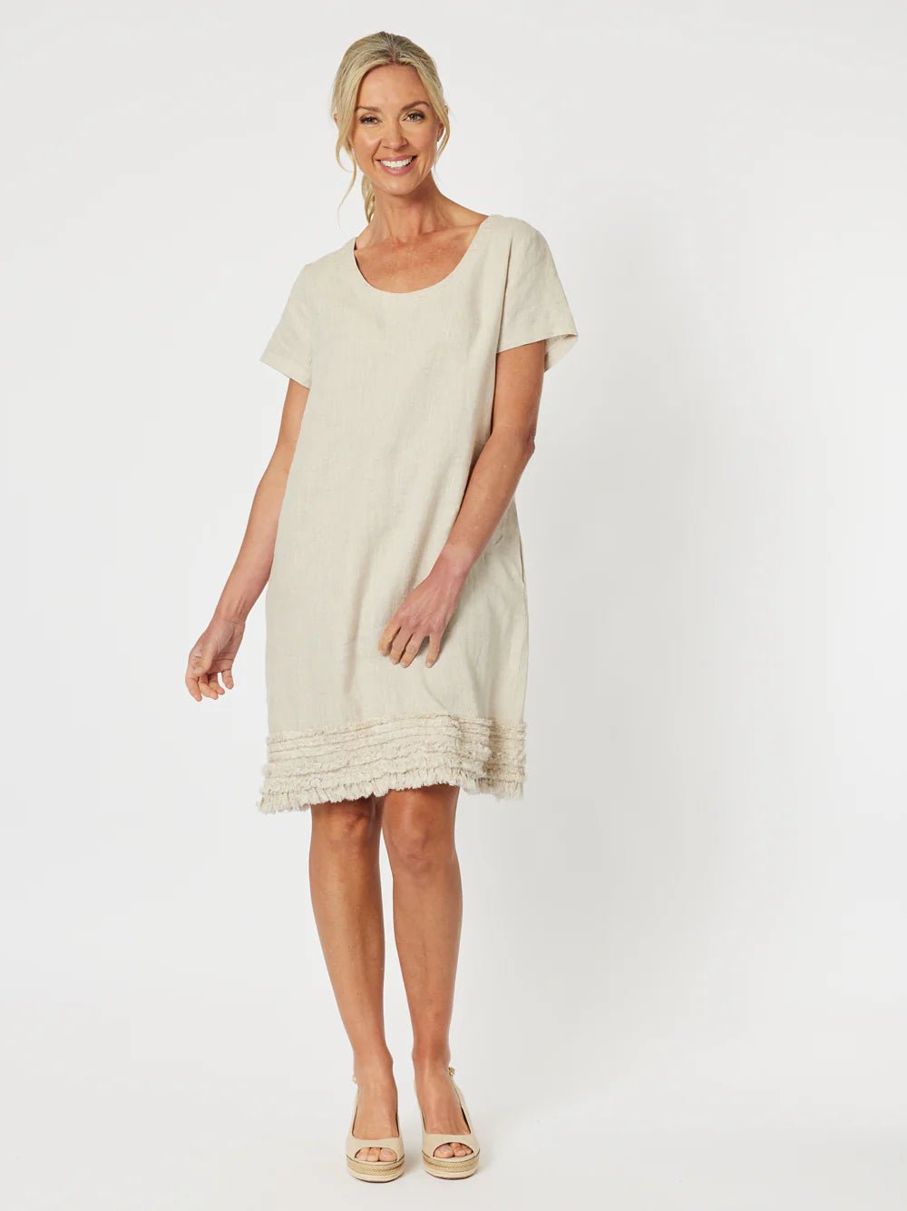 GORDON SMITH_RUFFLE HEM LINEN DRESS _ RUFFLE HEM LINEN DRESS _ Ebony Boutique NZ