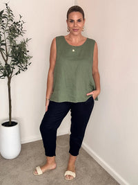 GORDON SMITH_SARA SIDE BUTTON CAMI KHAKI _ SARA SIDE BUTTON CAMI KHAKI _ Ebony Boutique NZ