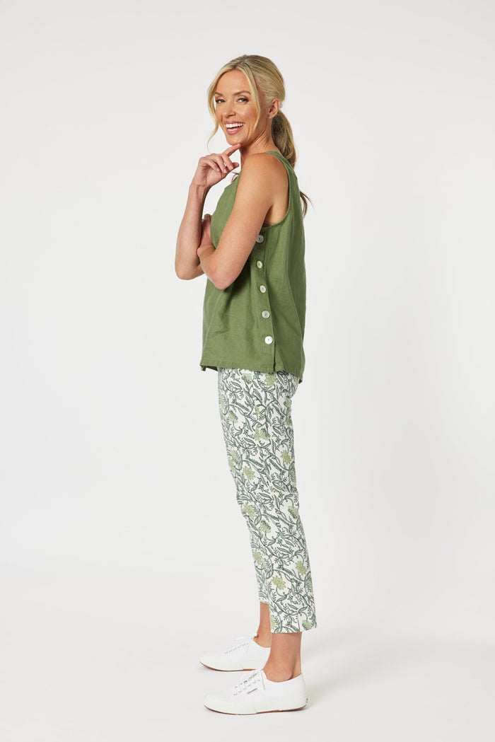 GORDON SMITH_SARA SIDE BUTTON CAMI KHAKI _ SARA SIDE BUTTON CAMI KHAKI _ Ebony Boutique NZ