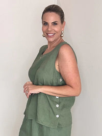 GORDON SMITH_SARA SIDE BUTTON CAMI KHAKI _ SARA SIDE BUTTON CAMI KHAKI _ Ebony Boutique NZ