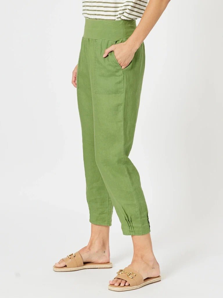 GORDON SMITH_SARAH LINEN PANT BASIL _ SARAH LINEN PANT BASIL _ Ebony Boutique NZ