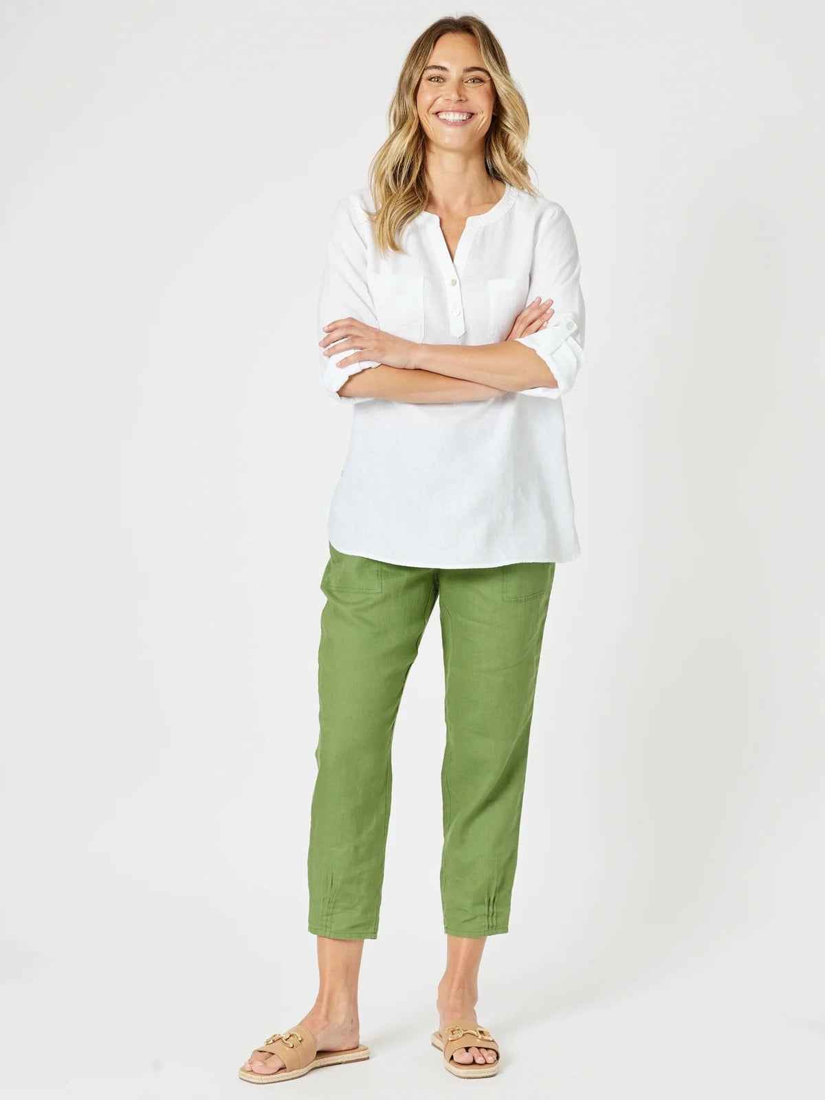 GORDON SMITH_SARAH LINEN PANT BASIL _ SARAH LINEN PANT BASIL _ Ebony Boutique NZ