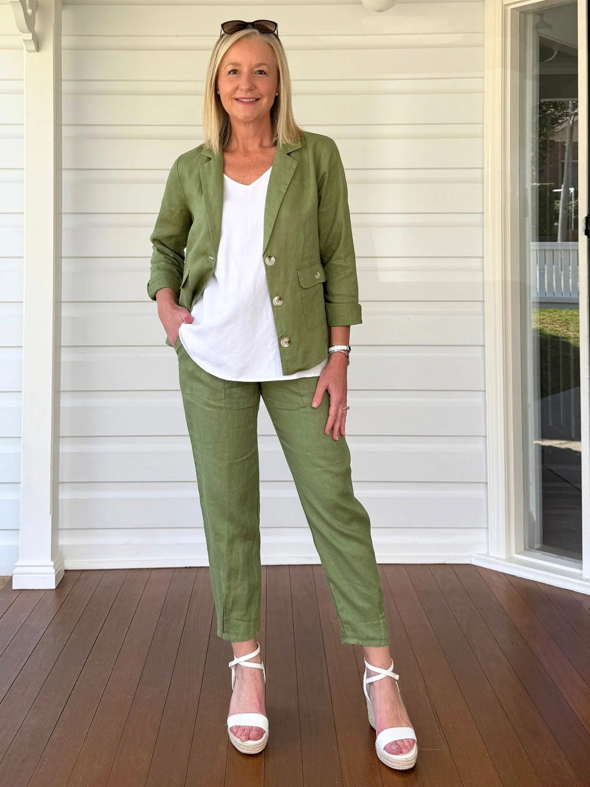 GORDON SMITH_SARAH LINEN PANT BASIL _ SARAH LINEN PANT BASIL _ Ebony Boutique NZ