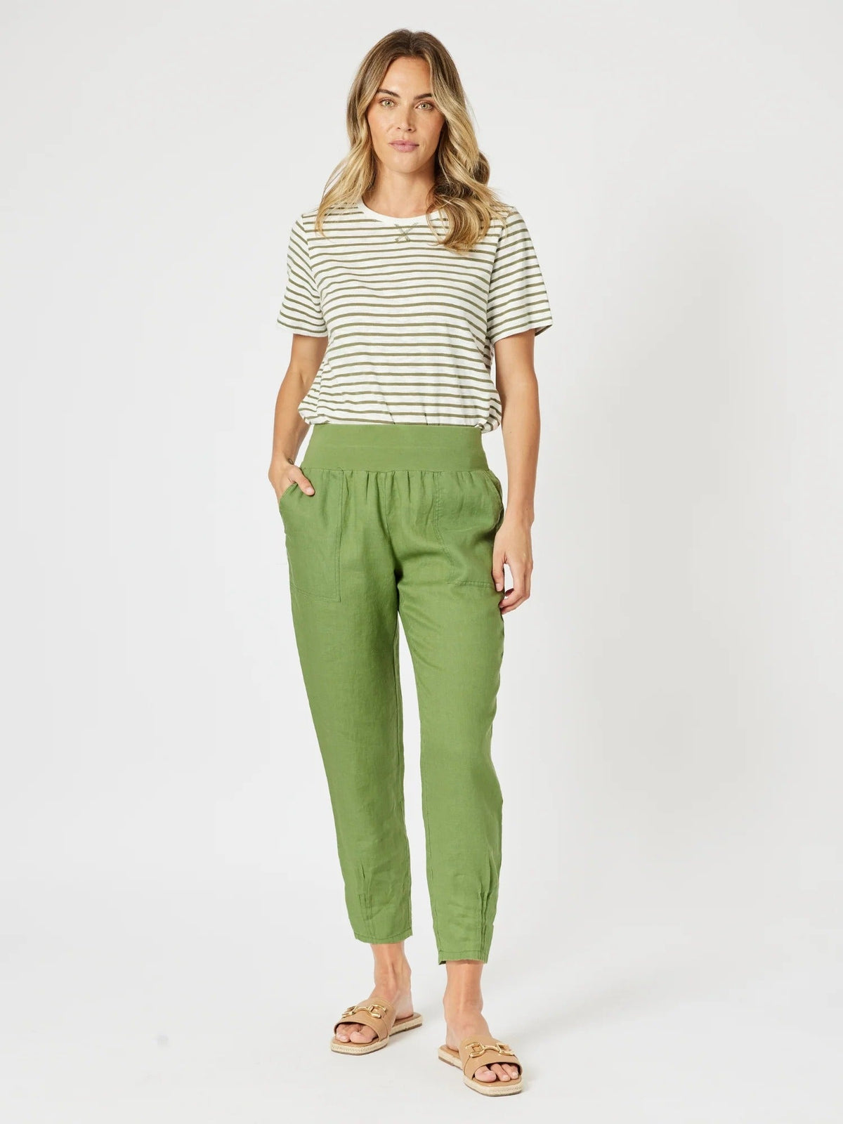 GORDON SMITH_SARAH LINEN PANT BASIL _ SARAH LINEN PANT BASIL _ Ebony Boutique NZ