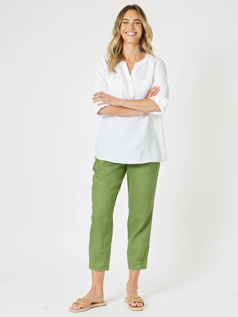 GORDON SMITH_SARAH LINEN PANT BASIL _ SARAH LINEN PANT BASIL _ Ebony Boutique NZ