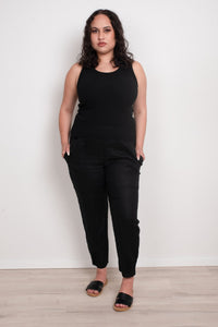 GORDON SMITH_SARAH LINEN PANT JERSEY WAIST BLACK _ SARAH LINEN PANT JERSEY WAIST BLACK _ Ebony Boutique NZ