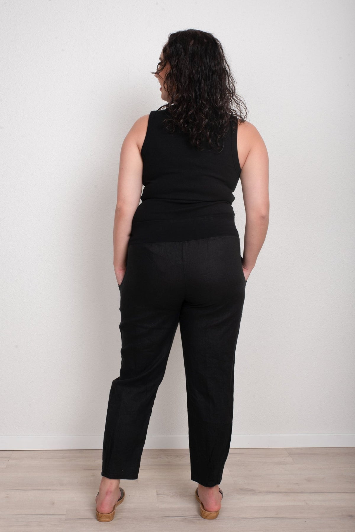 GORDON SMITH_SARAH LINEN PANT JERSEY WAIST BLACK _ SARAH LINEN PANT JERSEY WAIST BLACK _ Ebony Boutique NZ