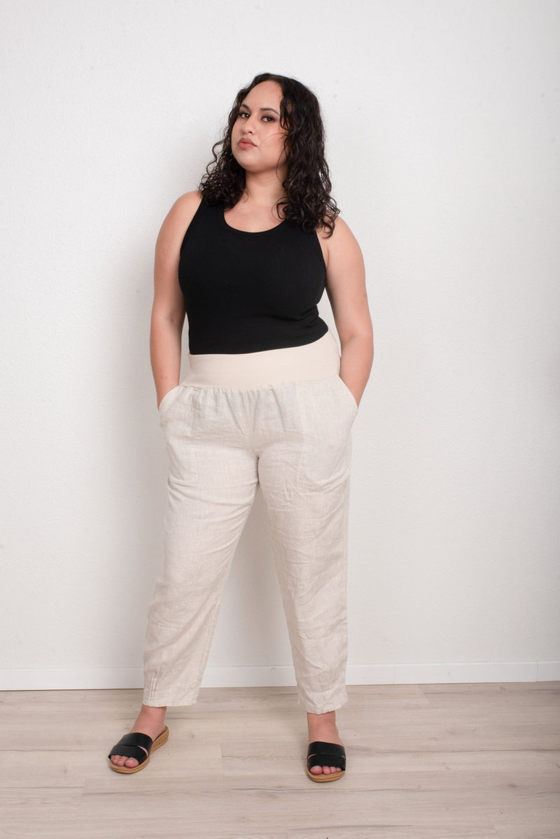 GORDON SMITH_SARAH LINEN PANT JERSEY WAIST NATURAL _ SARAH LINEN PANT JERSEY WAIST NATURAL _ Ebony Boutique NZ