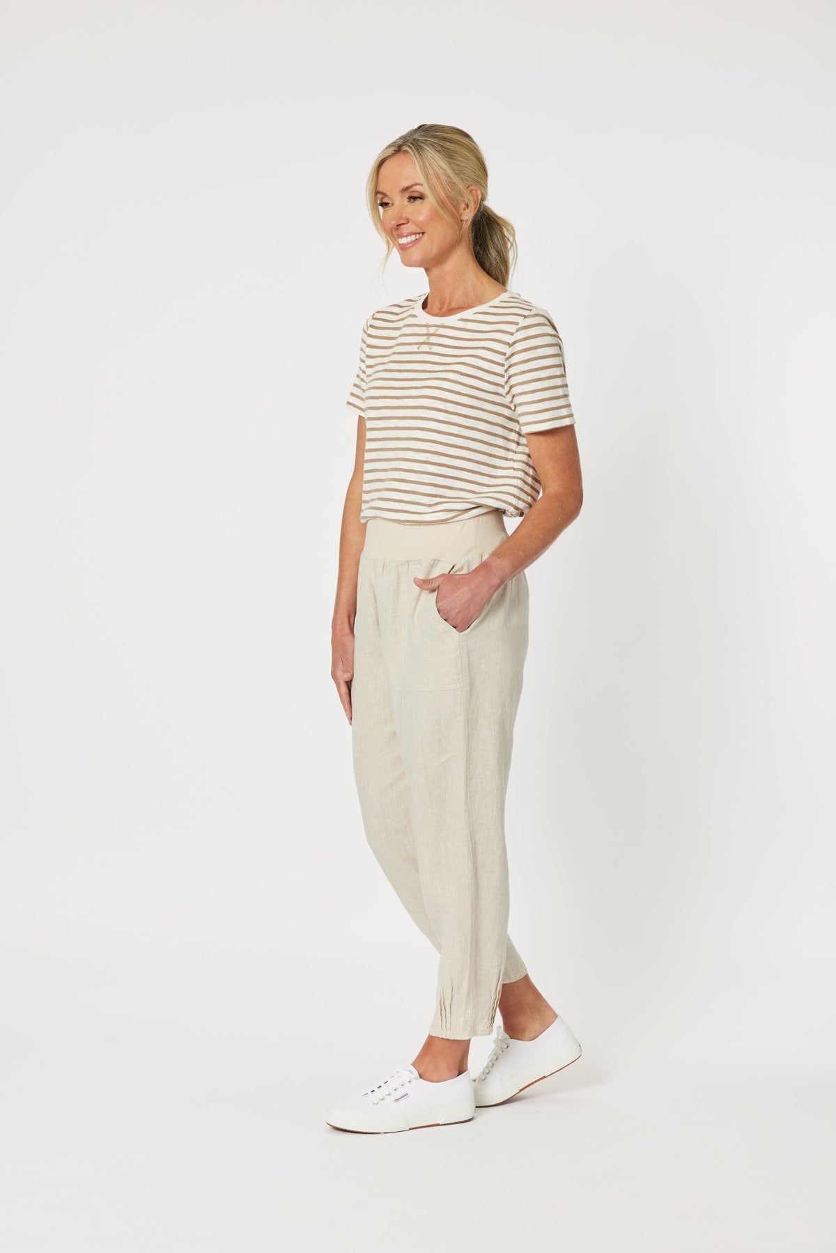 GORDON SMITH_SARAH LINEN PANT JERSEY WAIST NATURAL _ SARAH LINEN PANT JERSEY WAIST NATURAL _ Ebony Boutique NZ