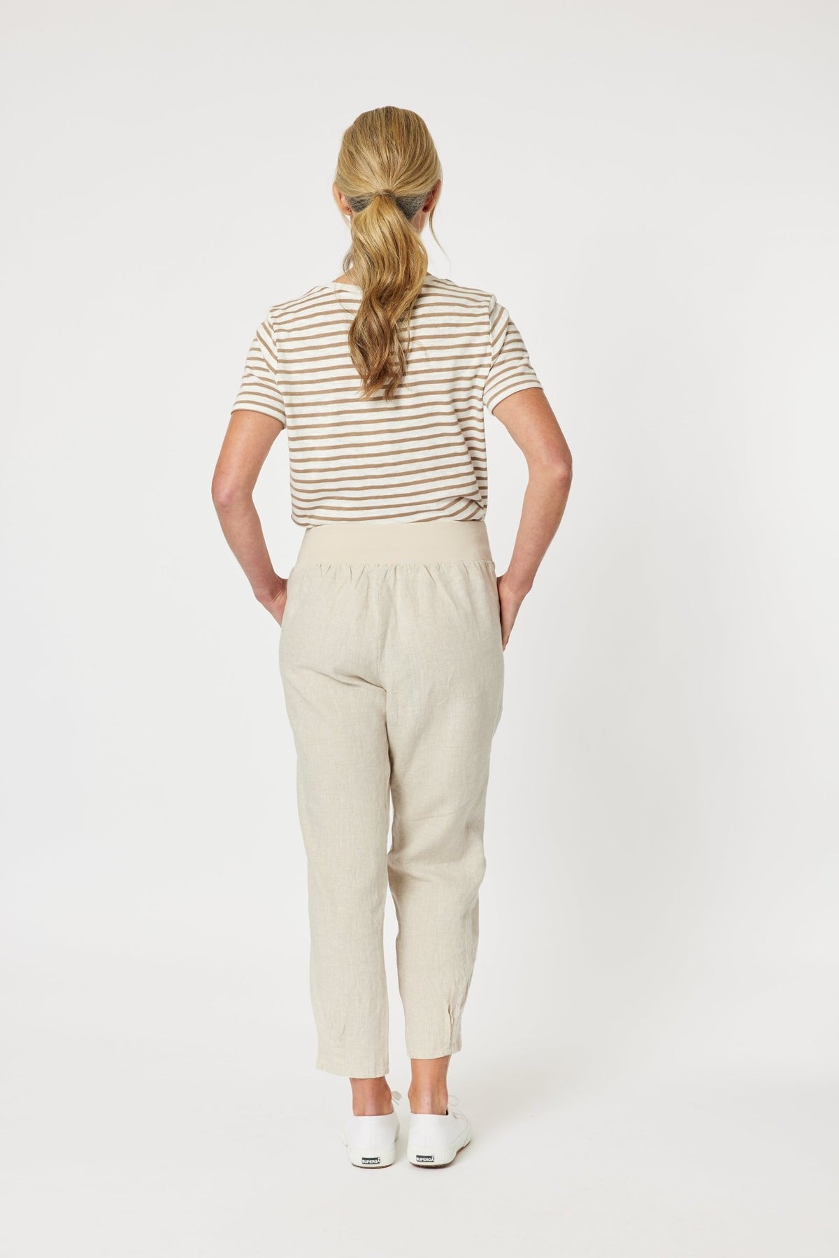 GORDON SMITH_SARAH LINEN PANT JERSEY WAIST NATURAL _ SARAH LINEN PANT JERSEY WAIST NATURAL _ Ebony Boutique NZ