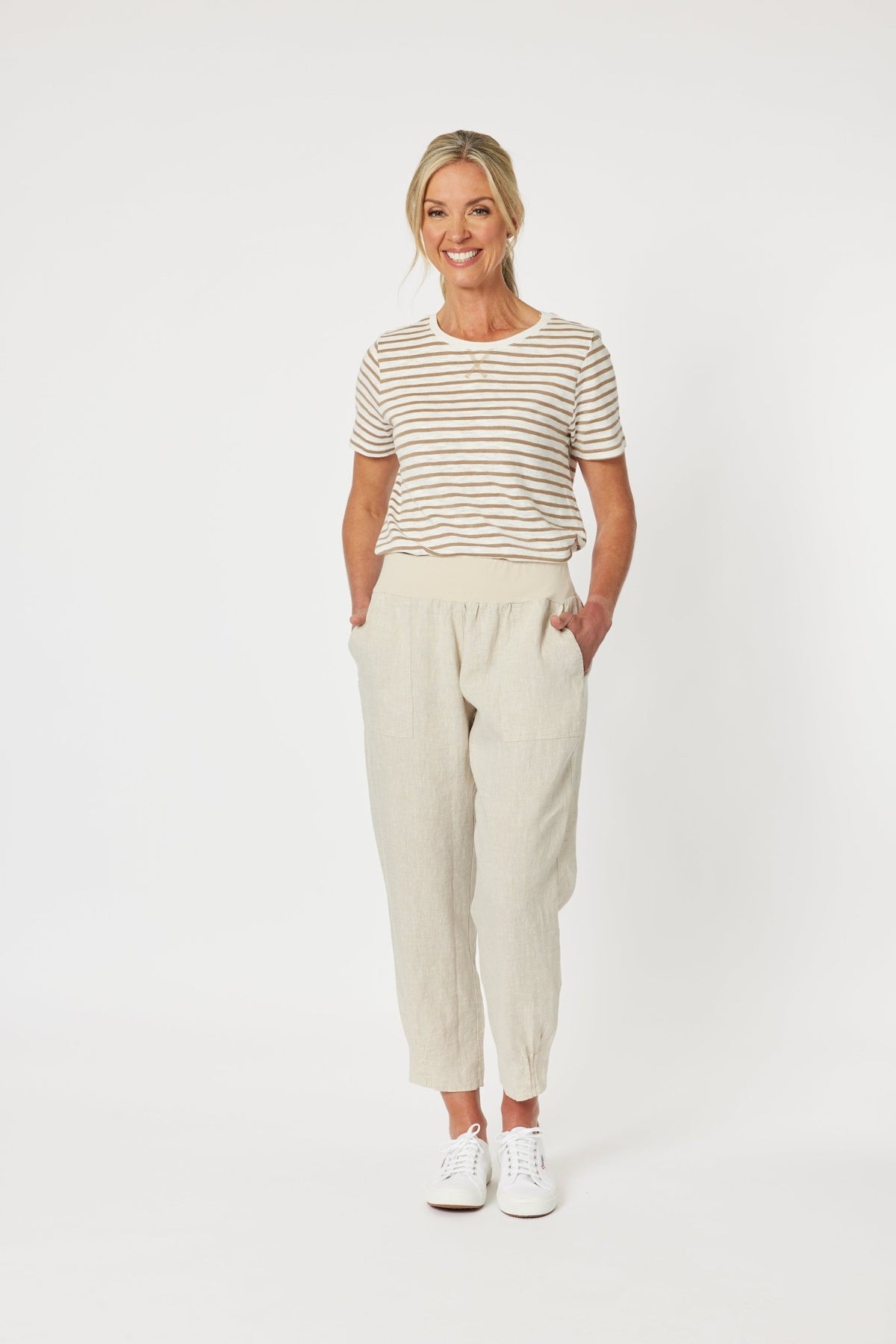 GORDON SMITH_SARAH LINEN PANT JERSEY WAIST NATURAL _ SARAH LINEN PANT JERSEY WAIST NATURAL _ Ebony Boutique NZ