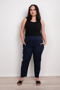 GORDON SMITH_SARAH LINEN PANT JERSEY WAIST NAVY _ SARAH LINEN PANT JERSEY WAIST NAVY _ Ebony Boutique NZ