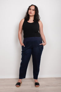 GORDON SMITH_SARAH LINEN PANT JERSEY WAIST NAVY _ SARAH LINEN PANT JERSEY WAIST NAVY _ Ebony Boutique NZ