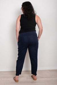 GORDON SMITH_SARAH LINEN PANT JERSEY WAIST NAVY _ SARAH LINEN PANT JERSEY WAIST NAVY _ Ebony Boutique NZ