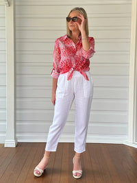 GORDON SMITH_SARAH LINEN PANT JERSEY WAIST WHITE _ SARAH LINEN PANT JERSEY WAIST WHITE _ Ebony Boutique NZ