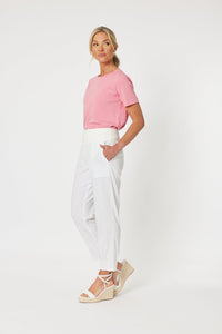 GORDON SMITH_SARAH LINEN PANT JERSEY WAIST WHITE _ SARAH LINEN PANT JERSEY WAIST WHITE _ Ebony Boutique NZ