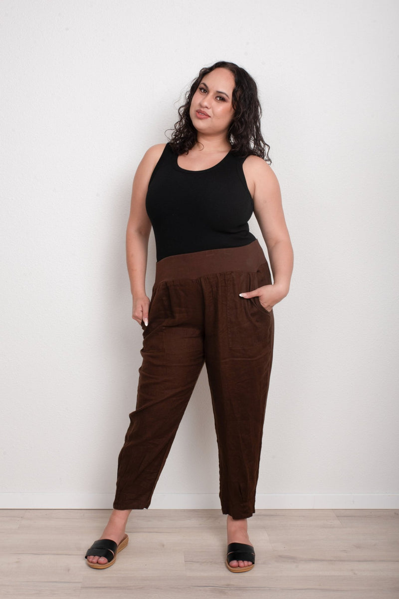 GORDON SMITH_SARAH RIB WAIST LINEN PANT _ SARAH RIB WAIST LINEN PANT _ Ebony Boutique NZ