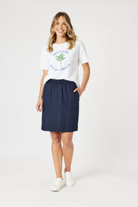 GORDON SMITH_STITCH HEM SKIRT NAVY _ STITCH HEM SKIRT NAVY _ Ebony Boutique NZ