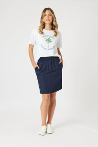 GORDON SMITH_STITCH HEM SKIRT NAVY _ STITCH HEM SKIRT NAVY _ Ebony Boutique NZ