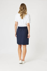 GORDON SMITH_STITCH HEM SKIRT NAVY _ STITCH HEM SKIRT NAVY _ Ebony Boutique NZ