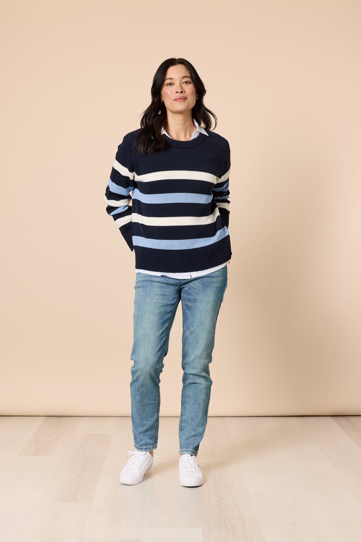 GORDON SMITH_THE PIER STRIPE KNIT NAVY MULTI _ THE PIER STRIPE KNIT NAVY MULTI _ Ebony Boutique NZ