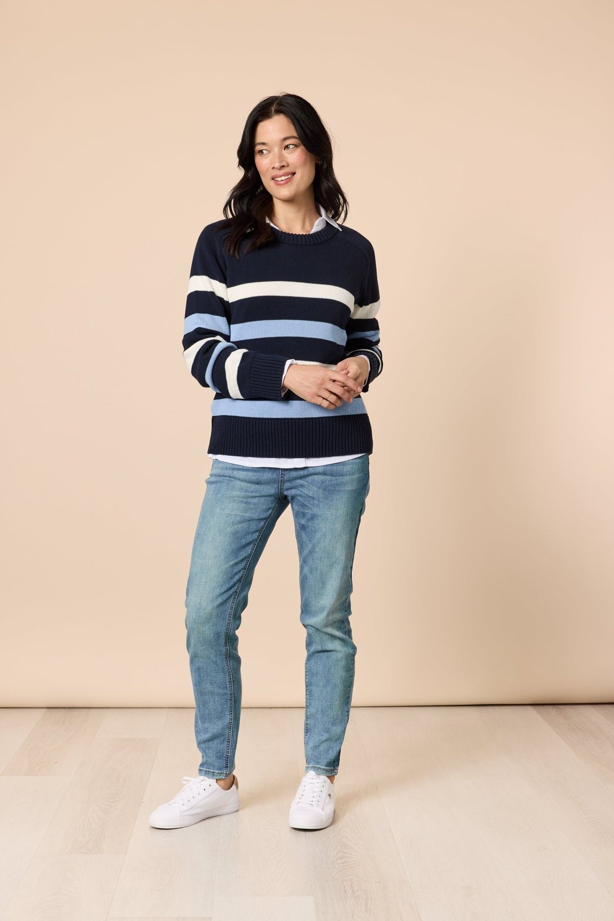 GORDON SMITH_THE PIER STRIPE KNIT NAVY MULTI _ THE PIER STRIPE KNIT NAVY MULTI _ Ebony Boutique NZ