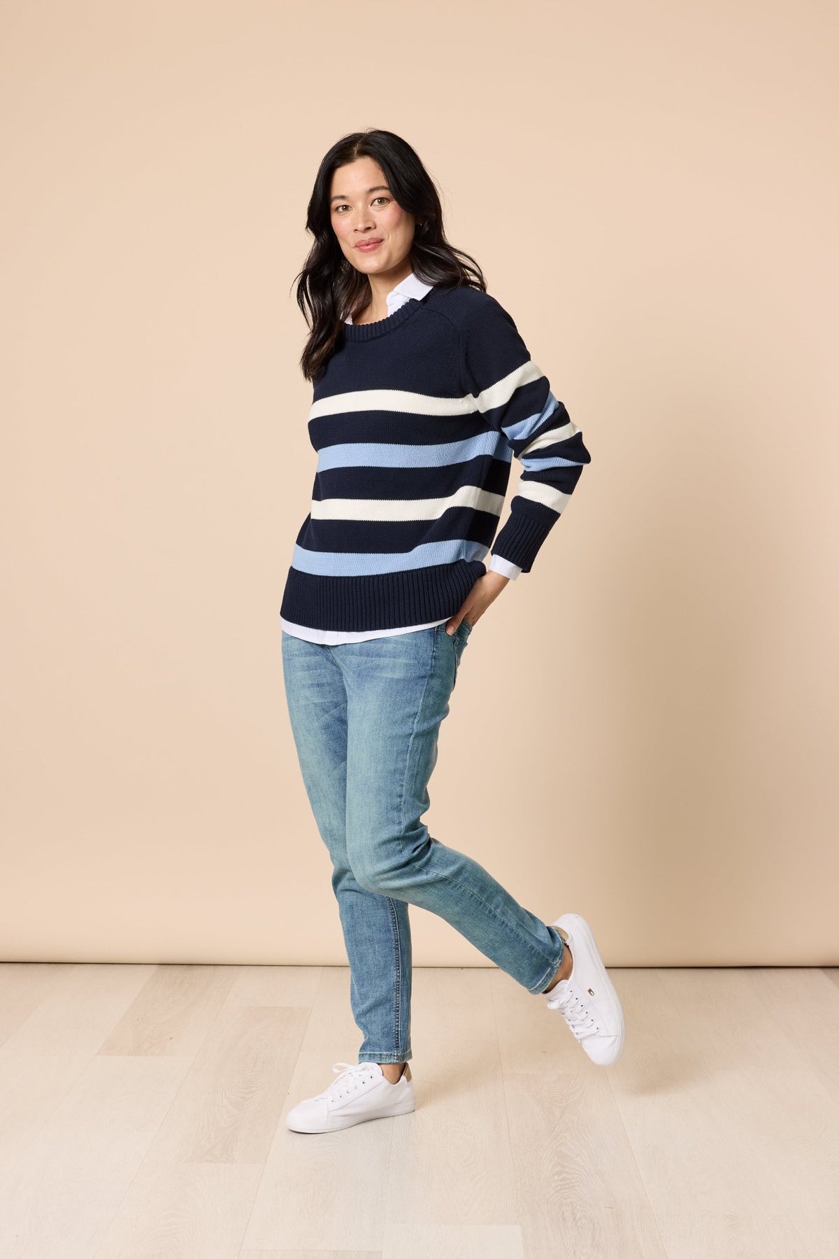 GORDON SMITH_THE PIER STRIPE KNIT NAVY MULTI _ THE PIER STRIPE KNIT NAVY MULTI _ Ebony Boutique NZ